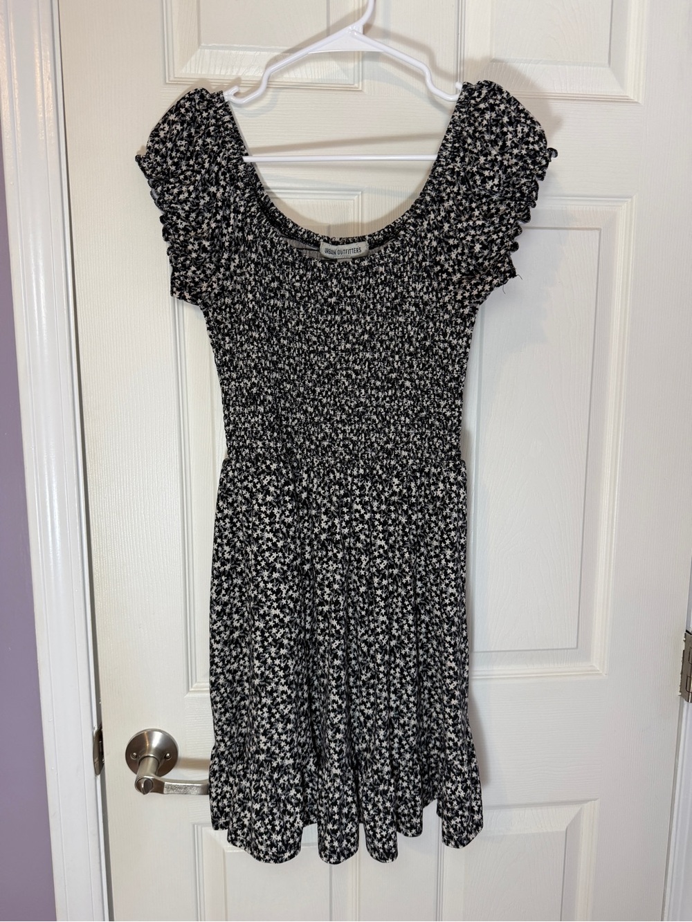 Urban Outfitters Black & White Floral Smocked Short Dress